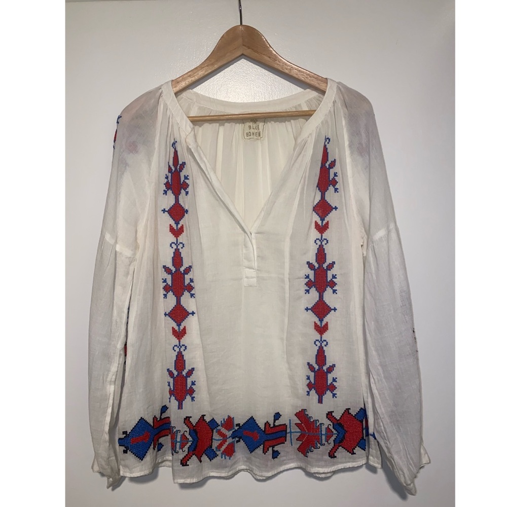 Blue Boheme Embroidered Boho Blouse